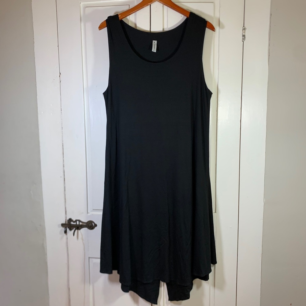 FH Clothing Co Black Sleeveless Swing Dress XL Lagenlook Split Whimsigoth Witchy